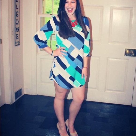 Teal and blue color block dress - Picture 4 of 4